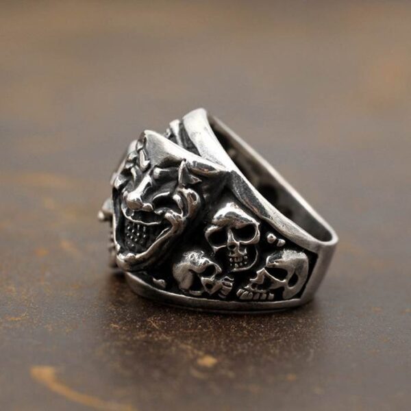 Cool Sterling Silver Joker & Skull Funny Ring