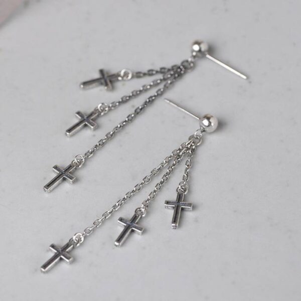 Cross Chain Link Tassel Earrings