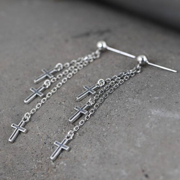 Cross Chain Link Tassel Earrings