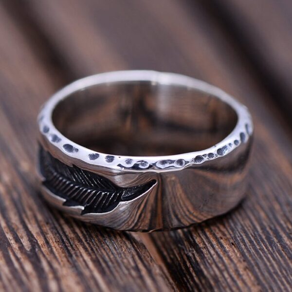 Men's Sterling Silver Feather Band Ring