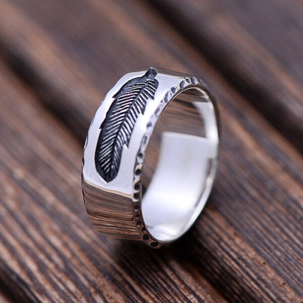 Men's Sterling Silver Feather Band Ring