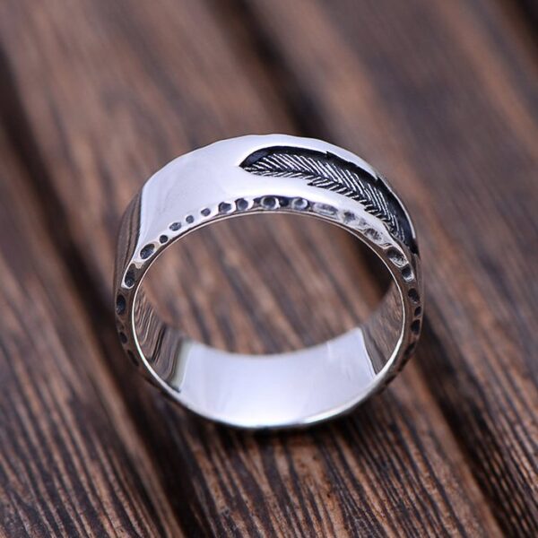 Men's Sterling Silver Feather Band Ring