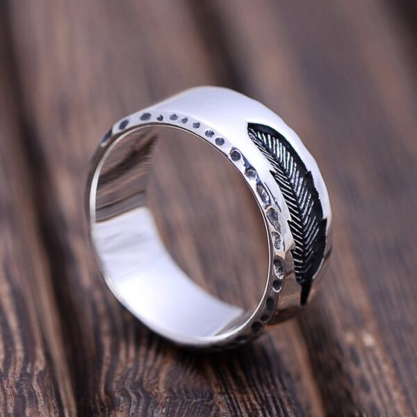 Men's Sterling Silver Feather Band Ring