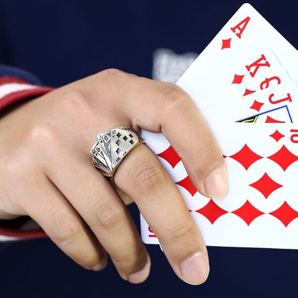 Men's Sterling Silver Poker Gamble Ring