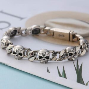 Men's Sterling Silver Skull & Curb Link Bracelet