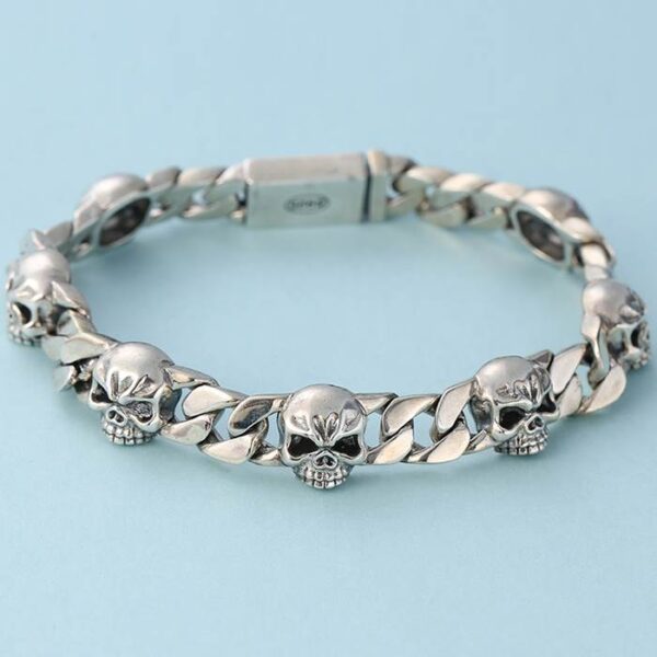 Men's Sterling Silver Skull & Curb Link Bracelet