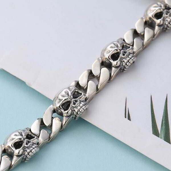 Men's Sterling Silver Skull & Curb Link Bracelet