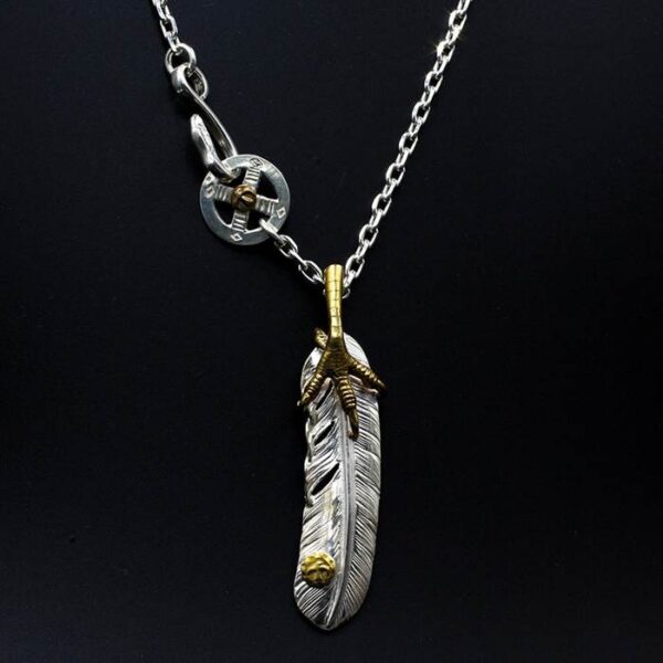 Silver Feather Pendant Claw Necklace