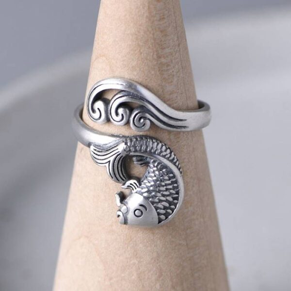 Silver Fish & Wave Ring