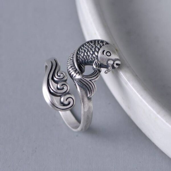 Silver Fish & Wave Ring