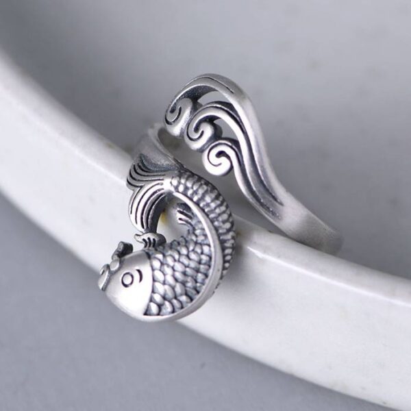 Silver Fish & Wave Ring