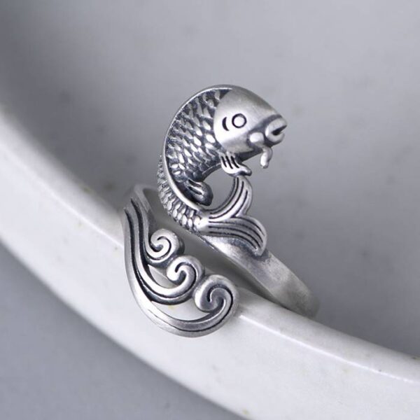 Silver Fish & Wave Ring