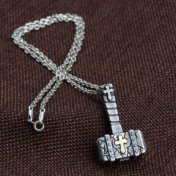 Men's Sterling Silver Hammer Pendant Necklace VVV Jewelry