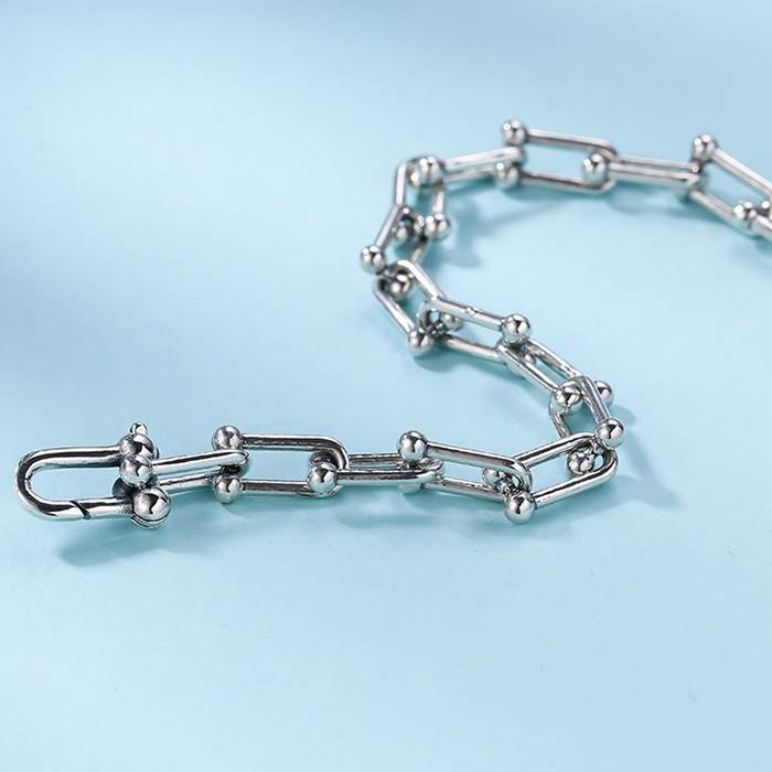 Women's Sterling Silver Horseshoe Link Chain Bracelet VVV Jewelry