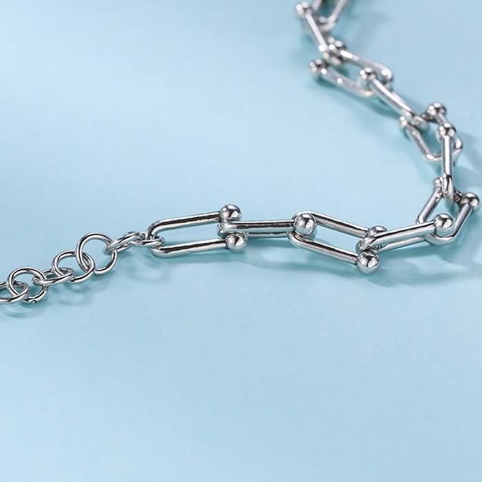 Women's Sterling Silver Horseshoe Link Chain Bracelet VVV Jewelry