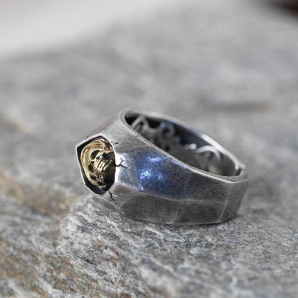 Silver Matte Beveled Skull Ring