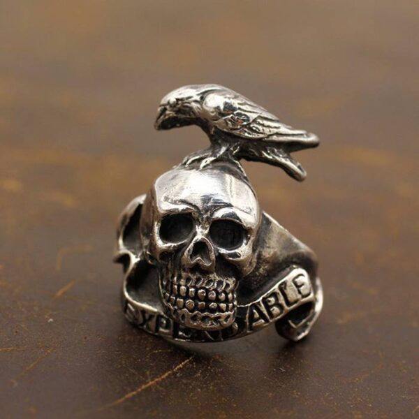 Silver Raven Skull Expendables Ring