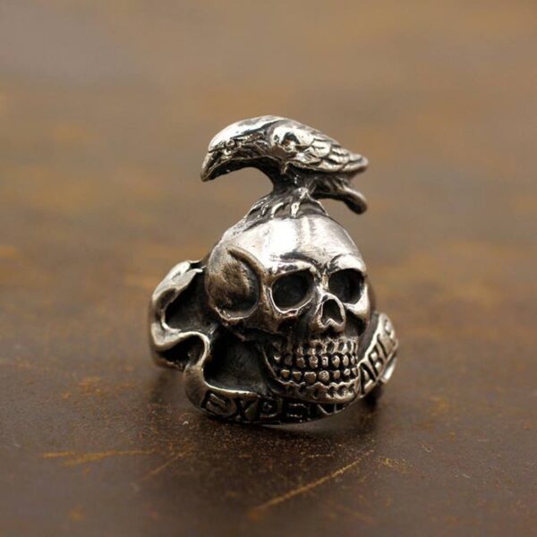 Silver Raven Skull Expendables Ring