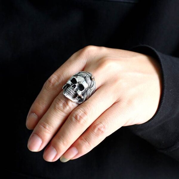 Silver 'Skull Of Female' Biker Ring