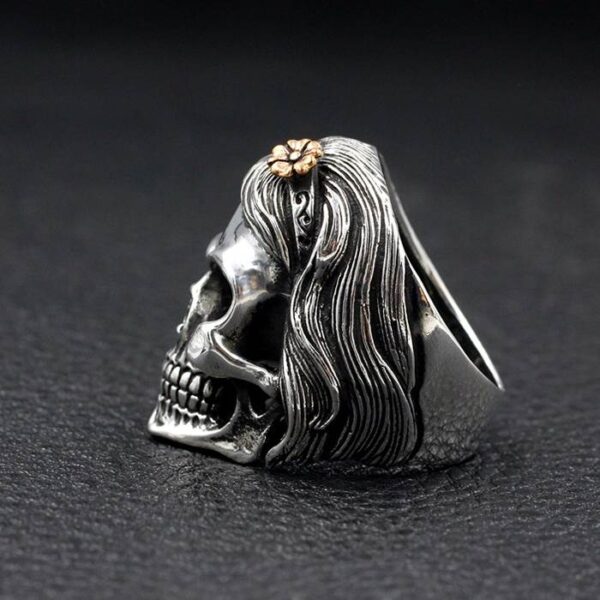 Silver 'Skull Of Female' Biker Ring