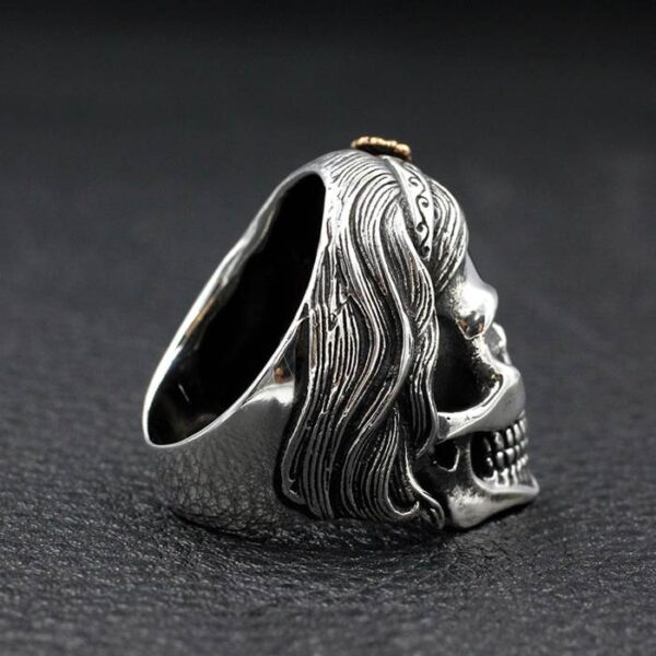 Silver 'Skull Of Female' Biker Ring