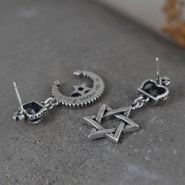 Star Of David Moon & Crown Drop Earrings