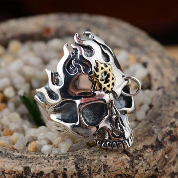 Sterling Silver Star Of David Flames Skull Ring