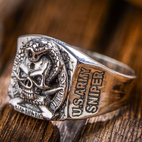 US Army Sniper Military Snake Skull Ring