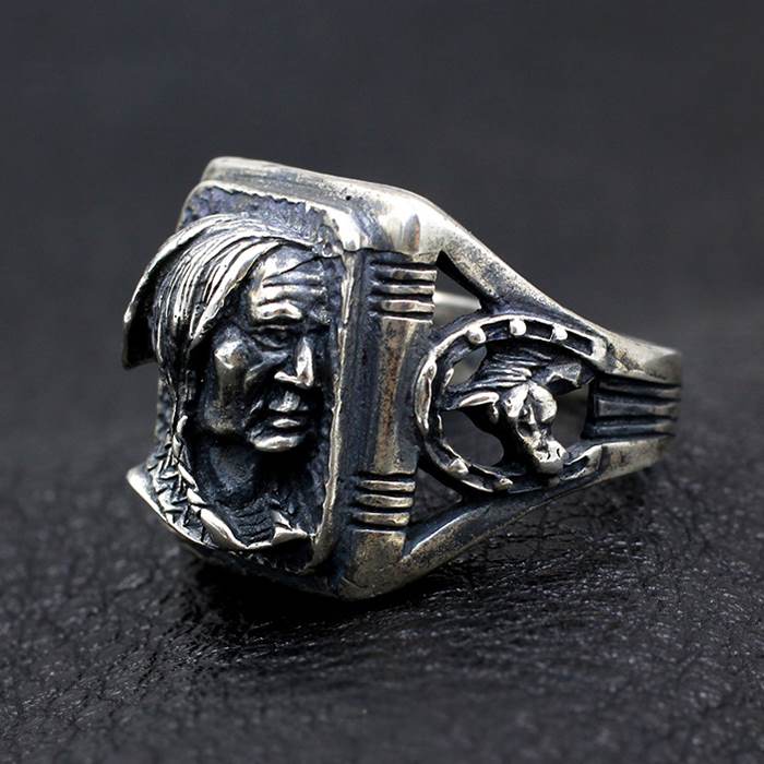 Men's Silver Vintage Indian Head Ring VVV Jewelry
