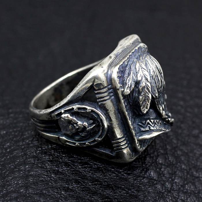Men's Silver Vintage Indian Head Ring VVV Jewelry