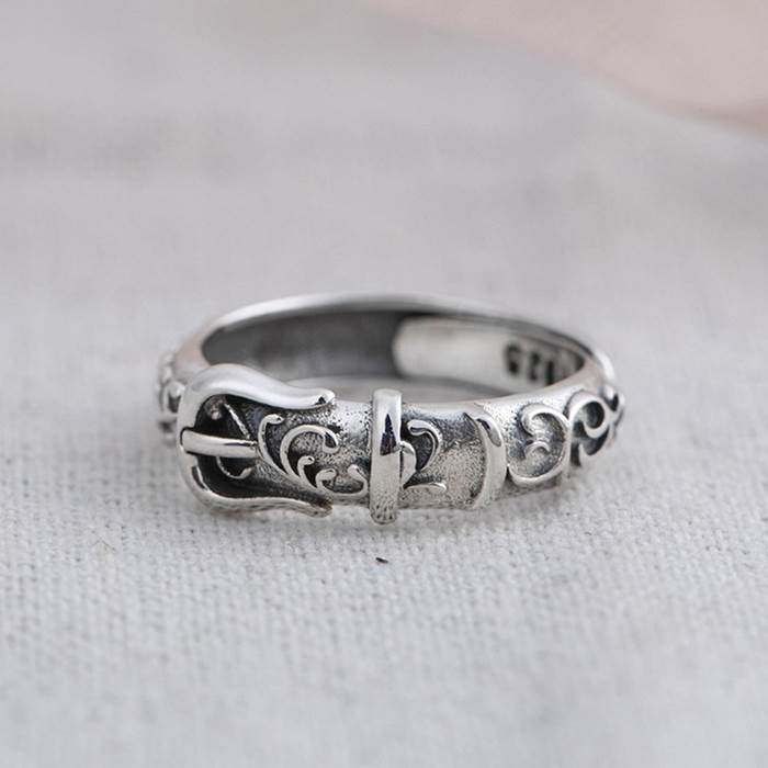 Women's Sterling Silver Vine Belt Ring VVV Jewelry