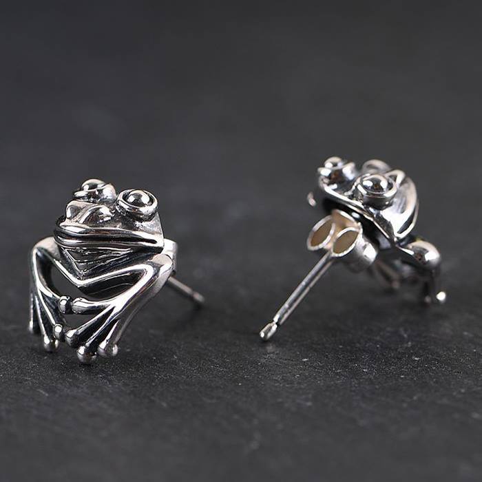 Sterling Silver Frog Stud Earrings VVV Jewelry