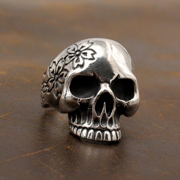 Men's Sterling Silver Sakura Skull Ring