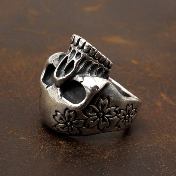 Men's Sterling Silver Sakura Skull Ring