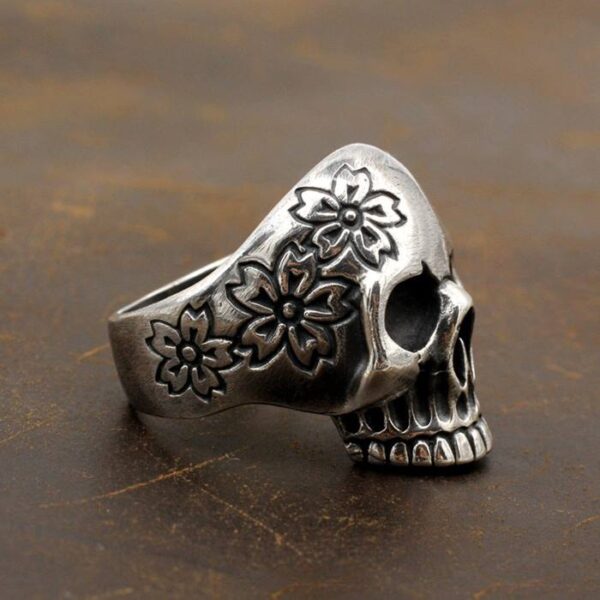 Men's Sterling Silver Sakura Skull Ring