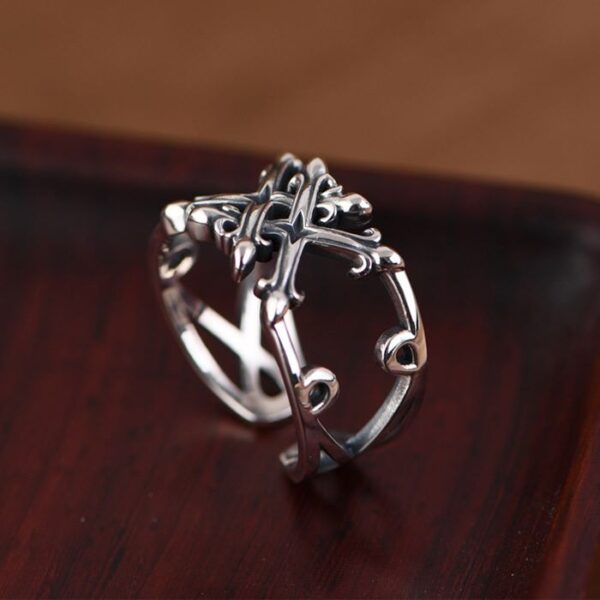 Silver Fleur De Lis Cross Ring