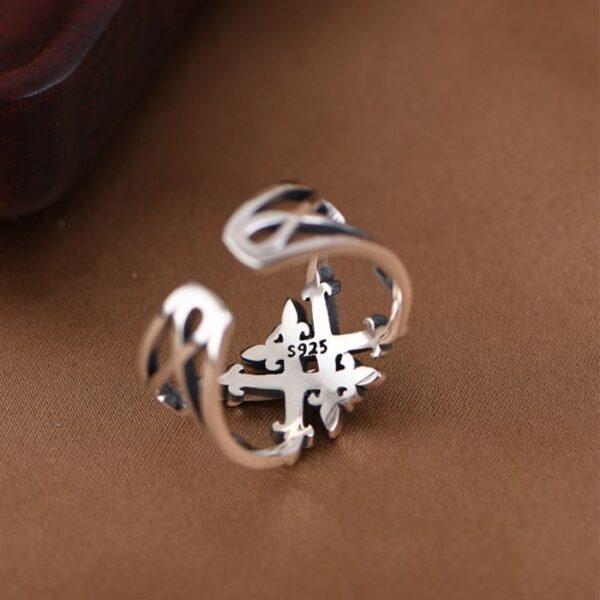 Silver Fleur De Lis Cross Ring