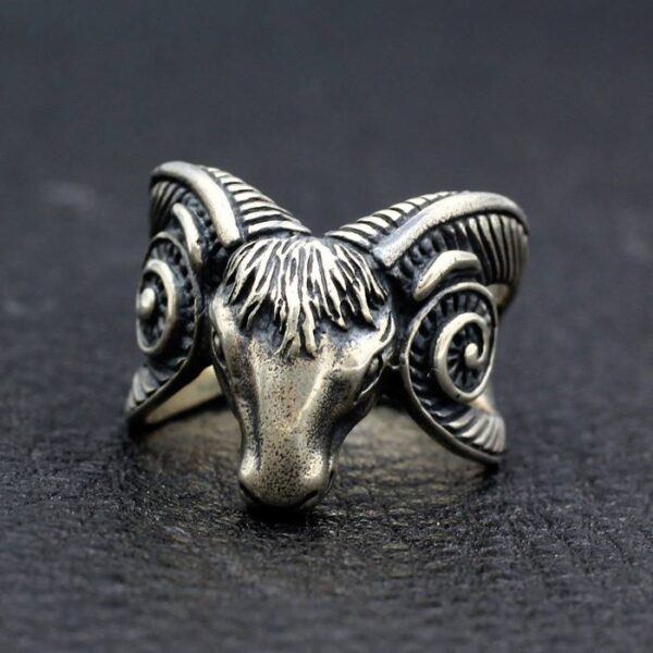 Silver Ram Head Ring