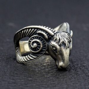 Silver Ram Head Ring