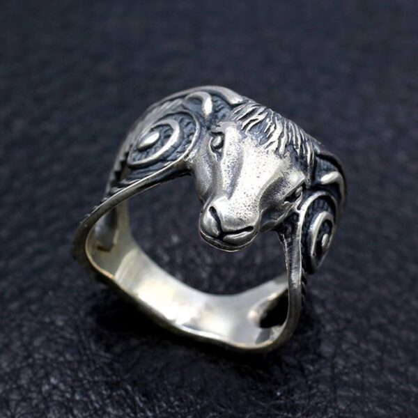 Silver Ram Head Ring