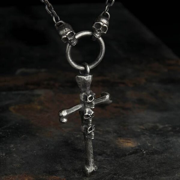 999 Silver Cross Skull Pendant Necklace