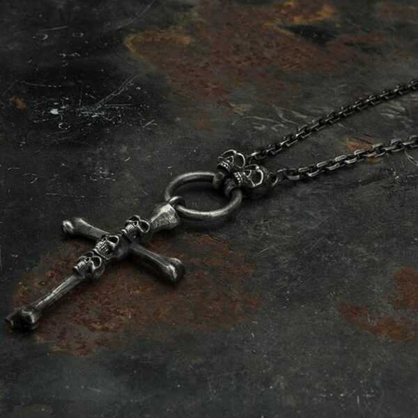 999 Silver Cross Skull Pendant Necklace