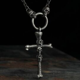 999 Silver Cross Skull Pendant Necklace