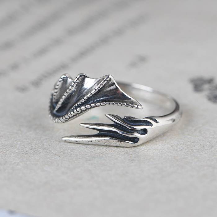 Sterling Silver Dragon Wing Ring - VVV Jewelry