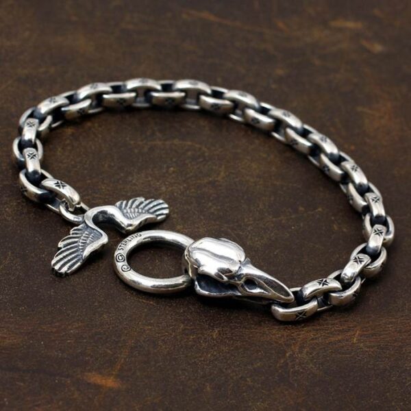 Silver Raven Skull Chain Bracelet