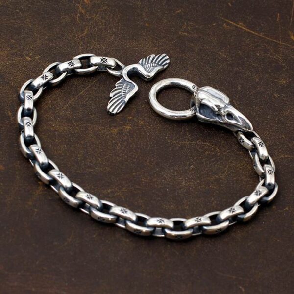 Silver Raven Skull Chain Bracelet