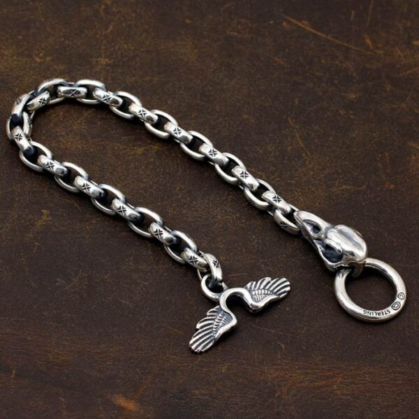Silver Raven Skull Chain Bracelet