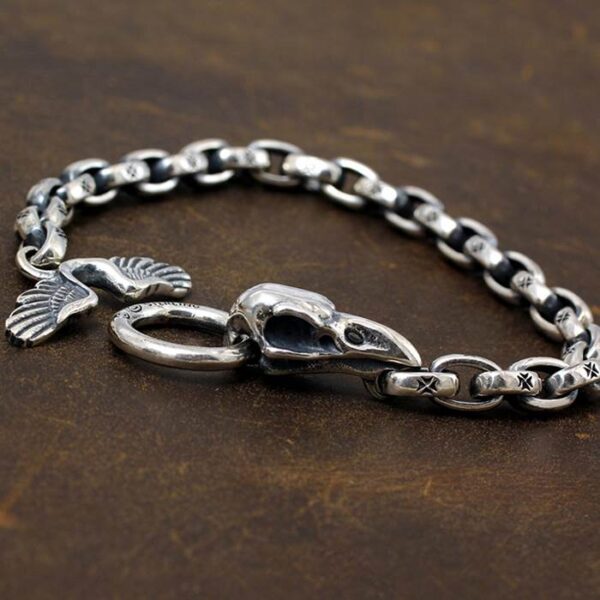 Silver Raven Skull Chain Bracelet