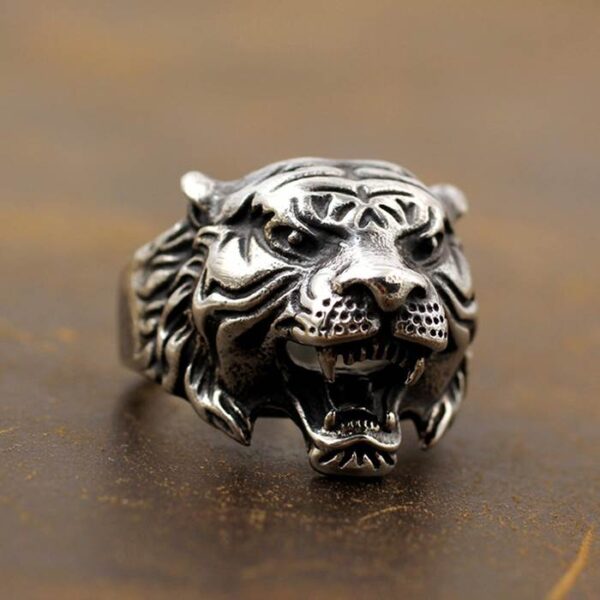 Silver Tiger Head Ring