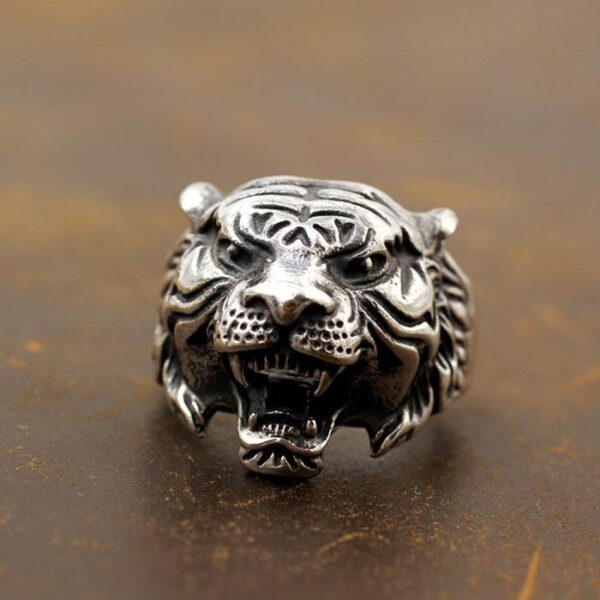 Silver Tiger Head Ring